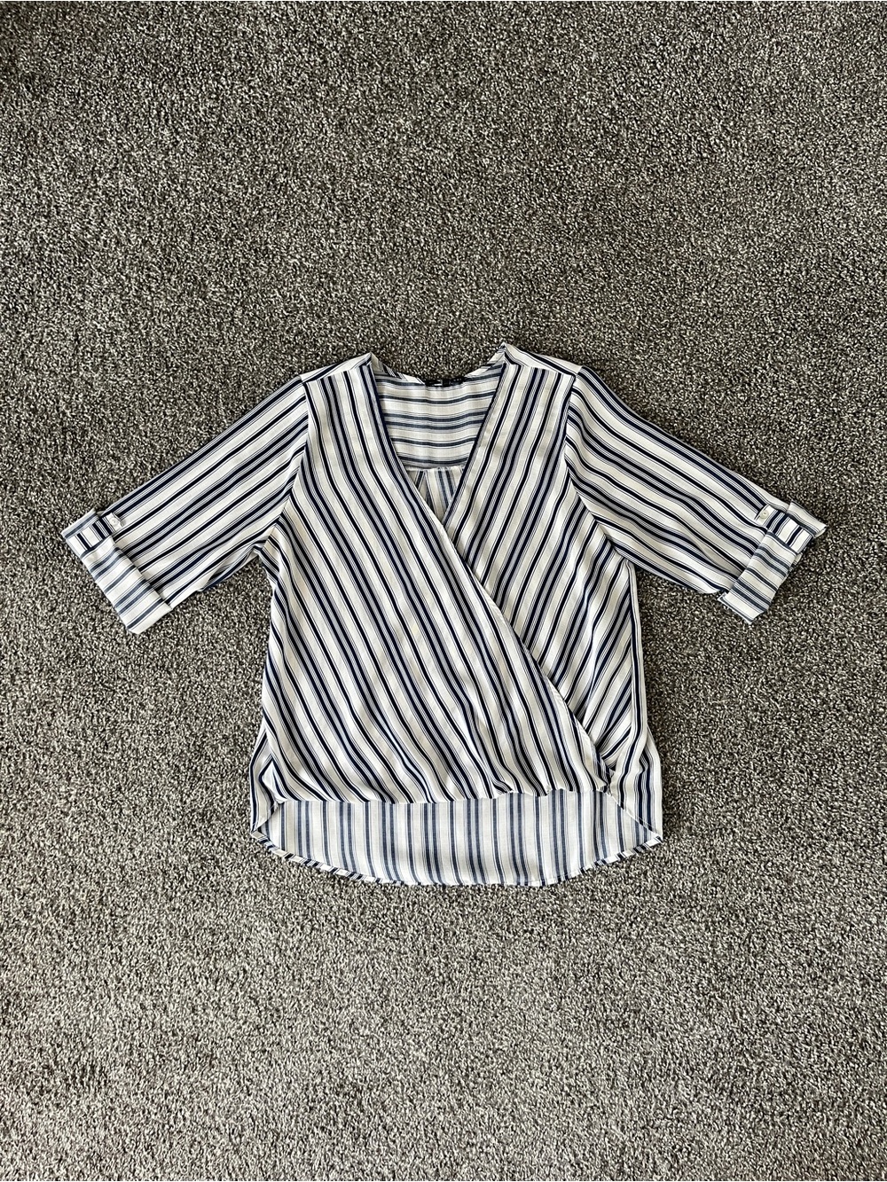West Kei Navy and White Striped Wrap Blouse Size M - Picture 4 of 9